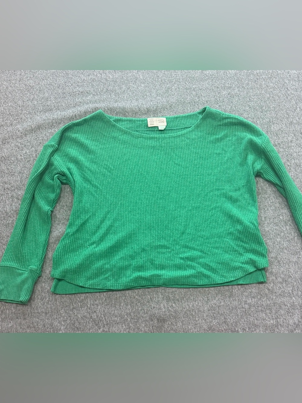 Anthropologie Bright Green Waffle-Knit Scoop Neck Top